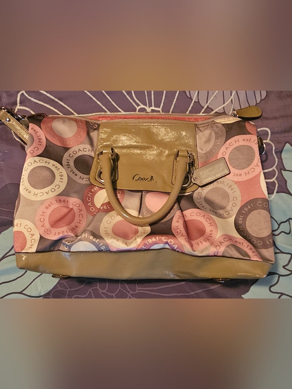 Coach Pink and Gray Signature Satchel Bag - Picture 9 of 12